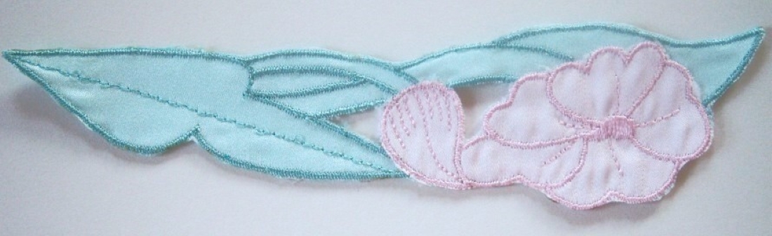 Pink/Mint Flower Embroidered Applique