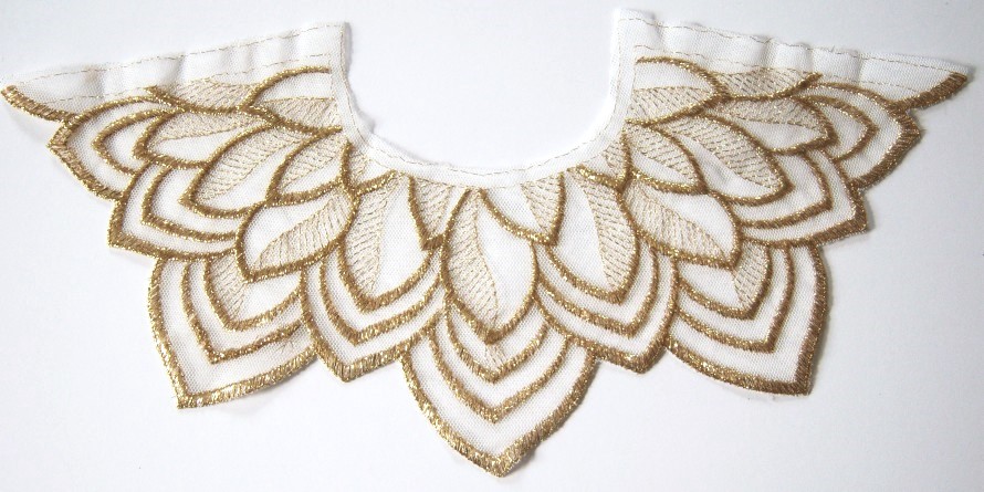 Gold Metallic Embroidered Organza Leaves Yoke