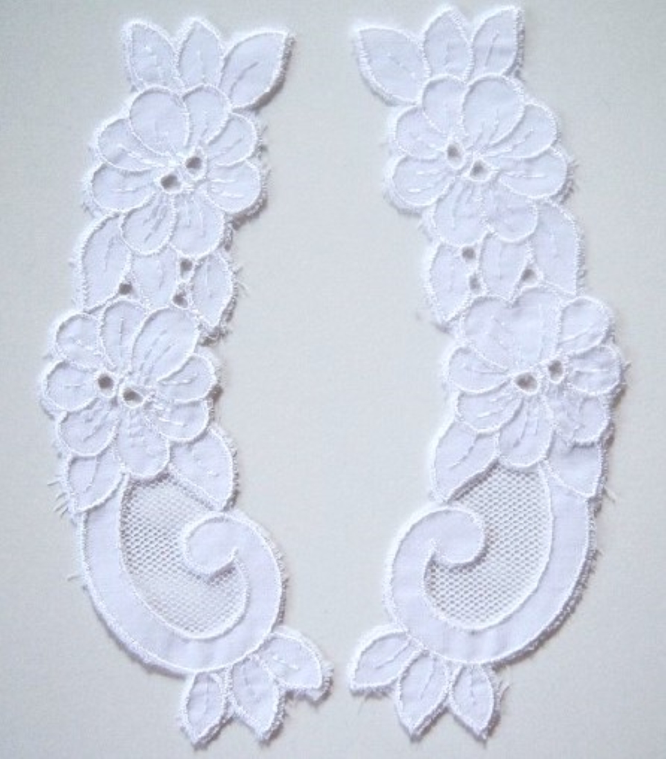 White 7 3/8" Embroidered Tulle Pair