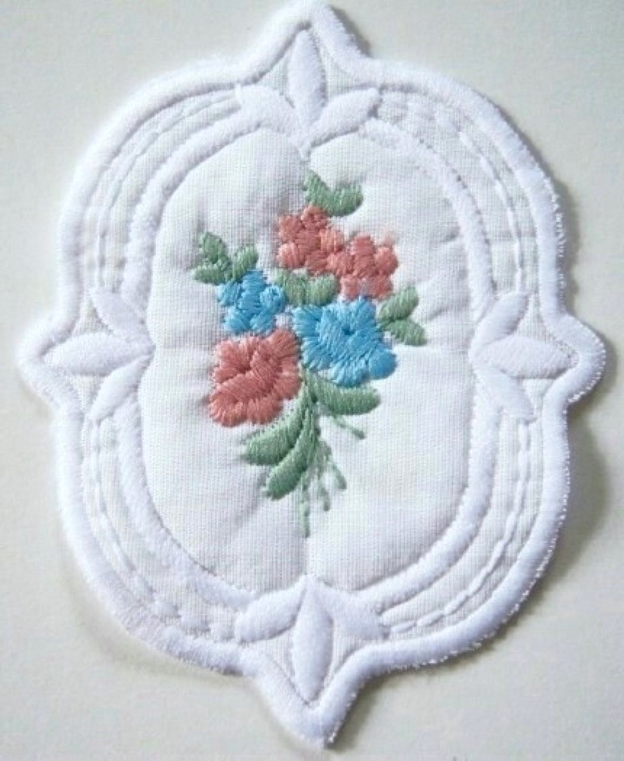White Quilted 5" Embroidered Applique