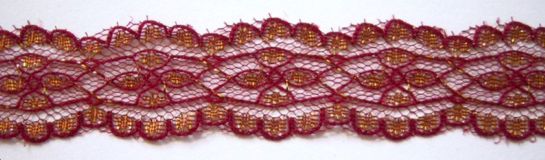 Wine/Gold Metallic 1" Lace