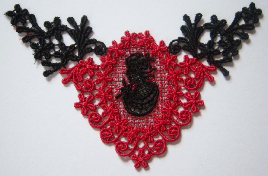 Red/Black Cameo Venise Lace Applique