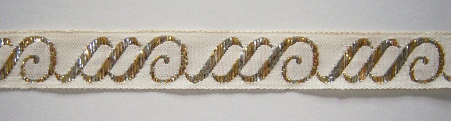 Ivory/Silver/Gold 11/16" Jacquard