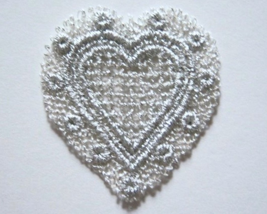 Silver Metallic on Beige Venise Lace 2" Heart