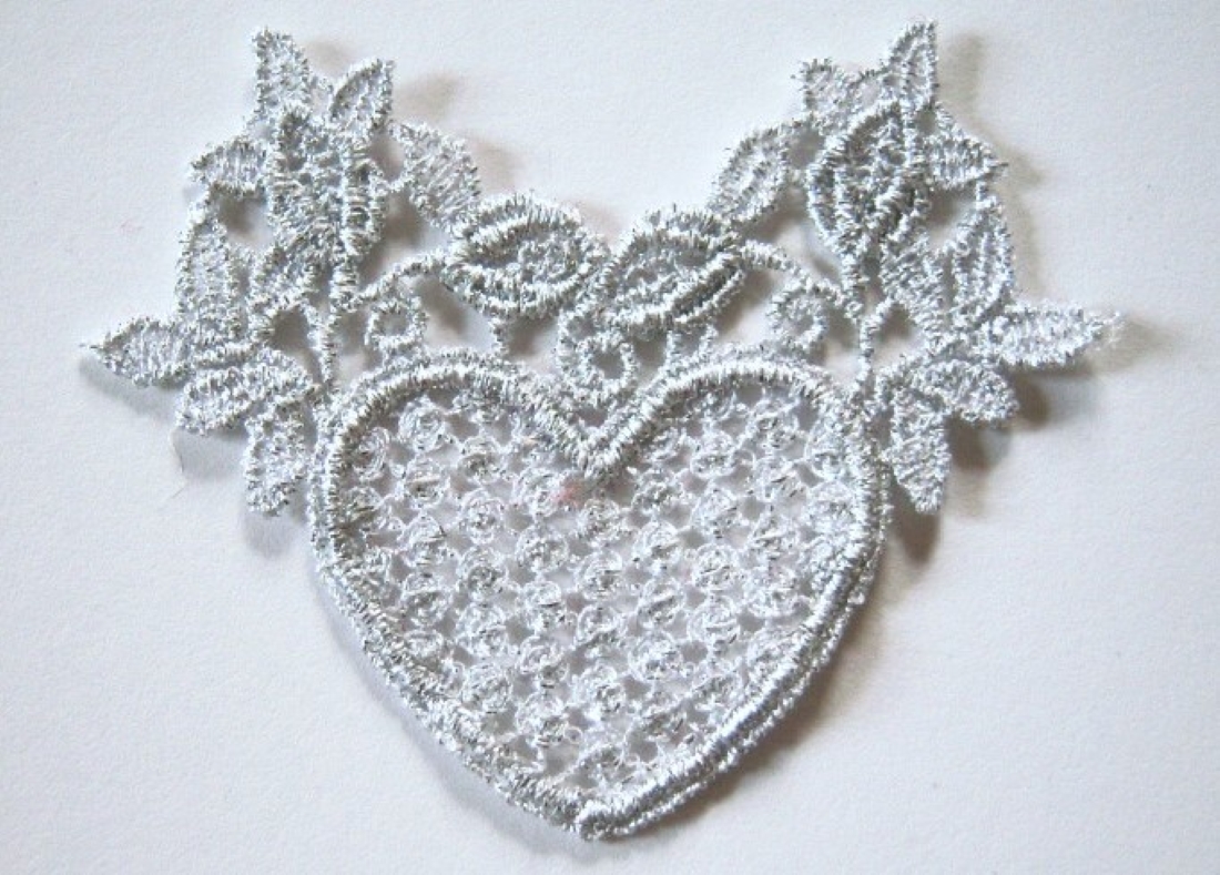 Silver Metallic Venise Lace 3" Heart