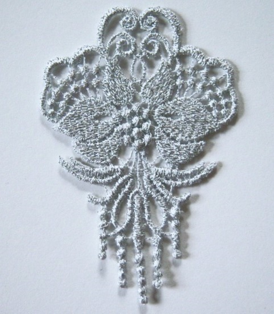 Silver Metallic Dangle Venise Lace 4" Applique