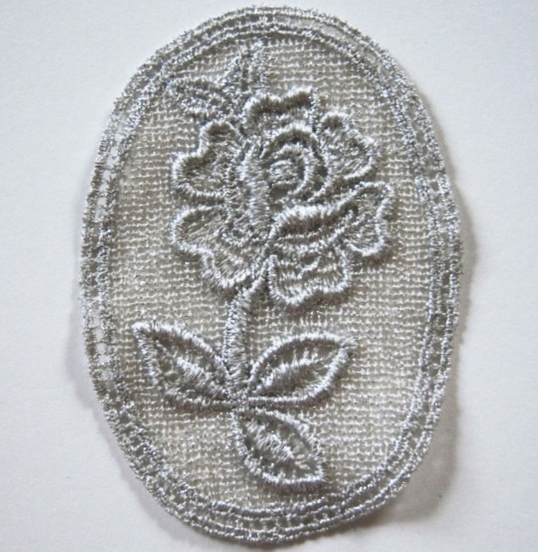 Silver Cameo Rose Venise Lace 4" Applique