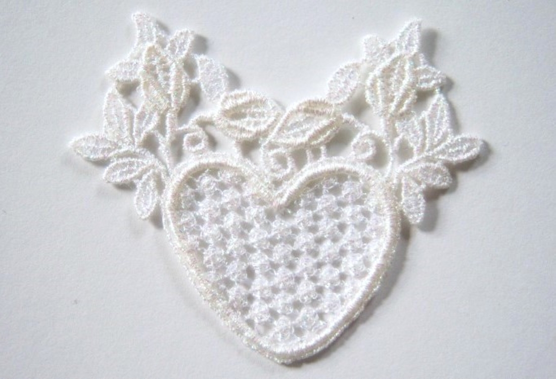 White Iridescent 3" Venise Lace Heart