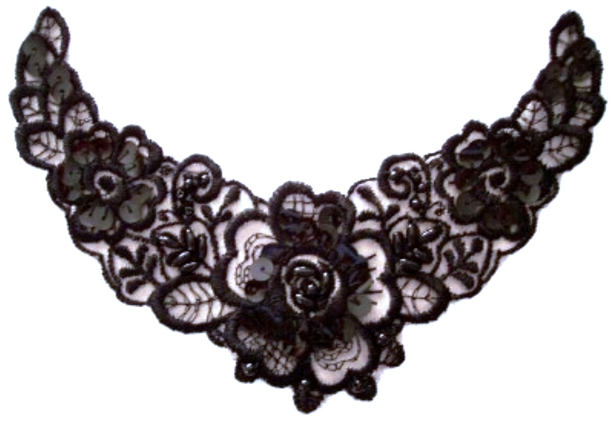 Black Sequin/Bead 6 1/2" Organza Applique