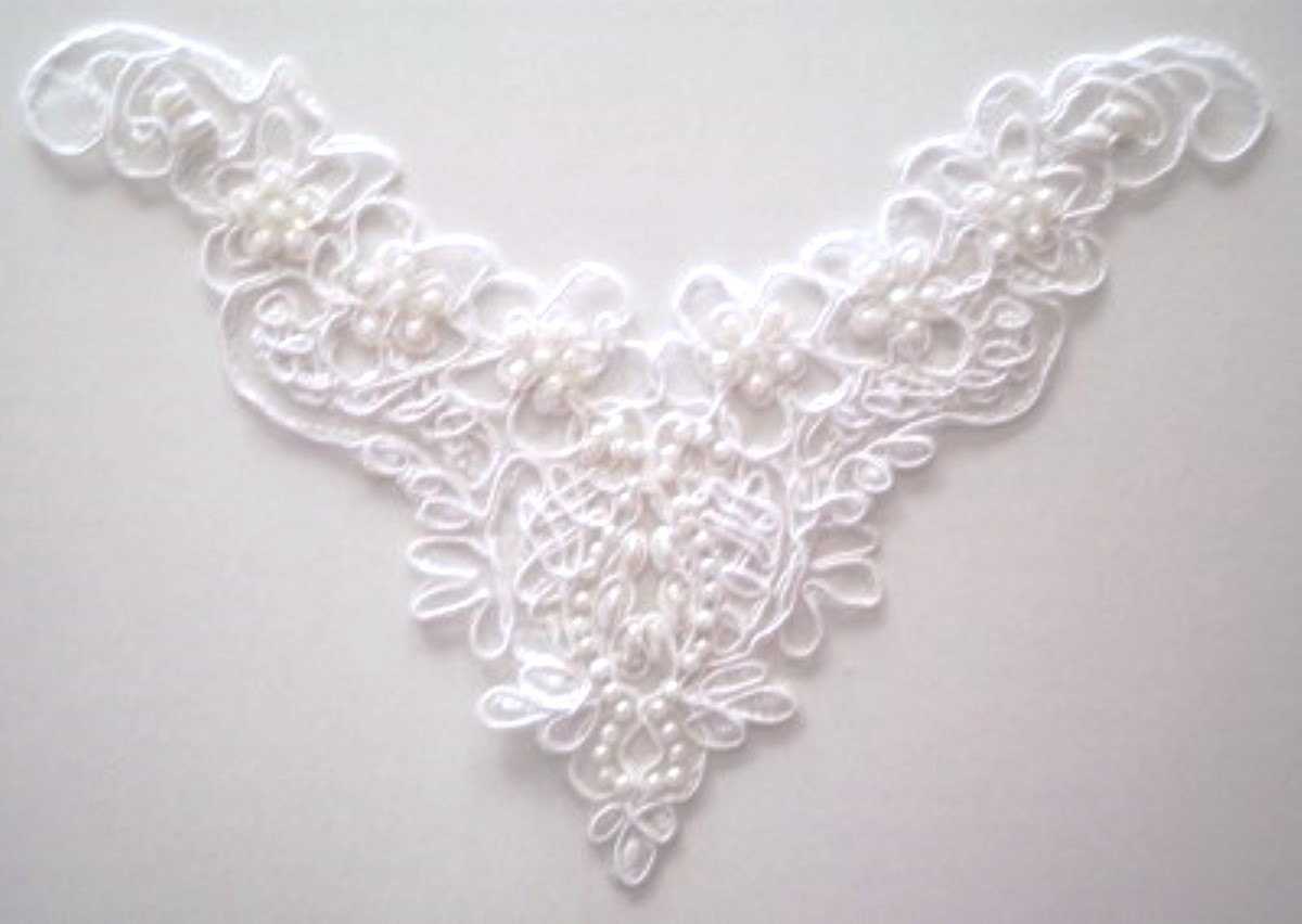 White Sequin/Bead 8" Organza Applique