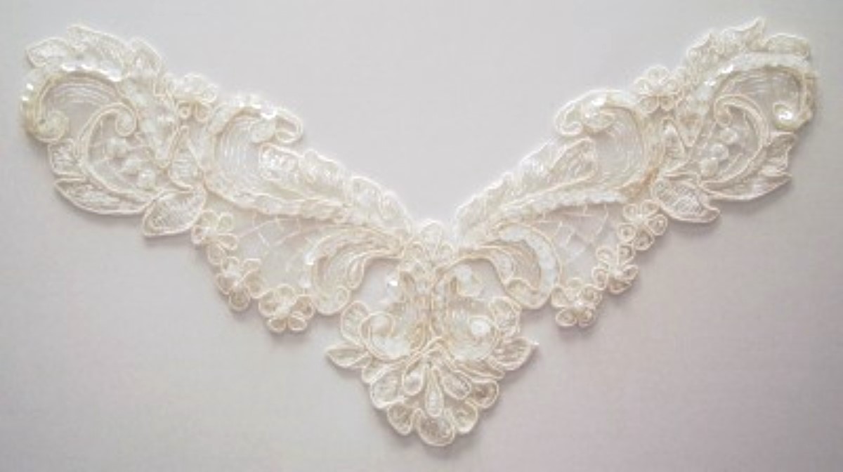 Light Ivory Sequin Organza 10 1/2" Applique