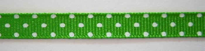 Apple Green/White Dot 3/8" Grosgrain Ribbon