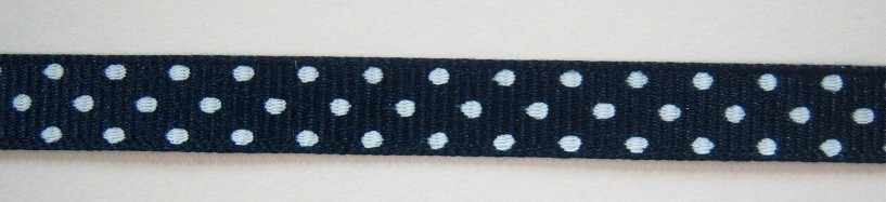 Navy Blue/White Dot 3/8" Grosgrain Ribbon