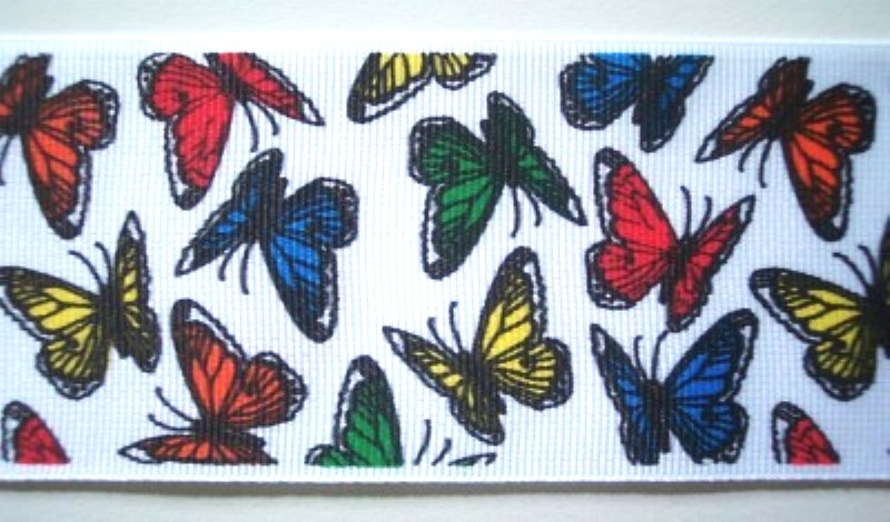 Primary Butterflies 2 1/4" Grosgrain Ribbon