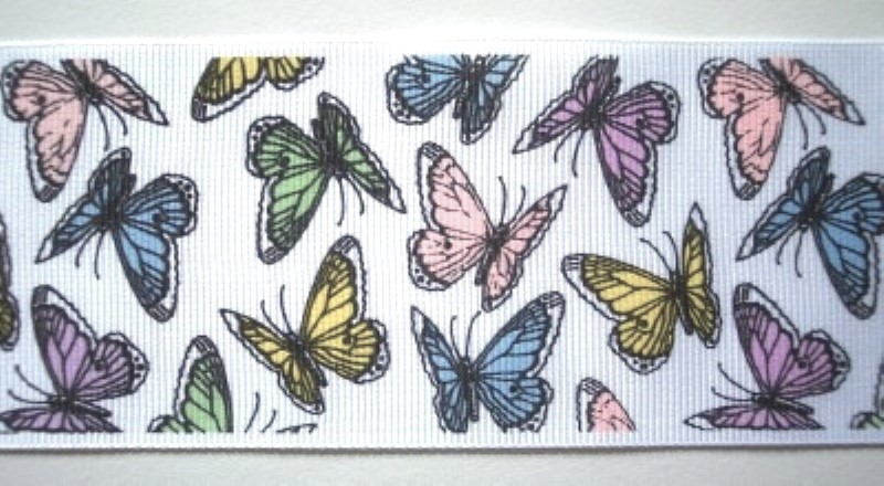 Pastel Butterflies 2 1/4" Grosgrain Ribbon