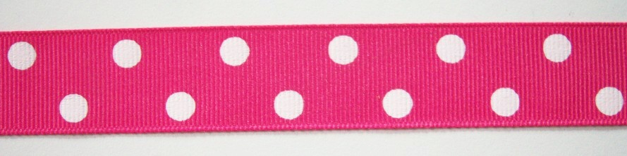 Shocking Pink/White Dot 7/8" Grosgrain Ribbon