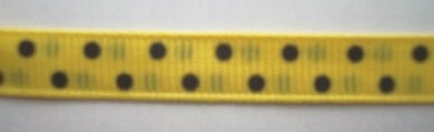 Yellow/Black Dot 3/8" Grosgrain Ribbon