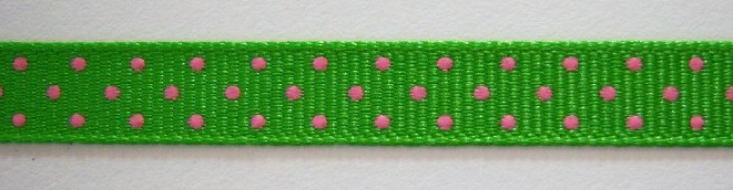 Apple Green/Hot Pink Dot 3/8" Grosgrain Ribbon