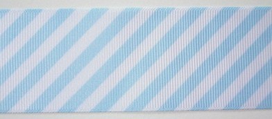 White/Baby Blue Bias Stripe 1 1/2" Grosgrain Ribbon