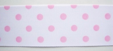 White/Pink Dot 1 1/2" Grosgrain Ribbon