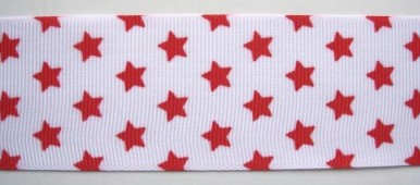 White/Red Stars 1 1/2" Grosgrain Ribbon