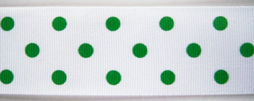 White/Emerald Dot 1 1/2" Grosgrain Ribbon
