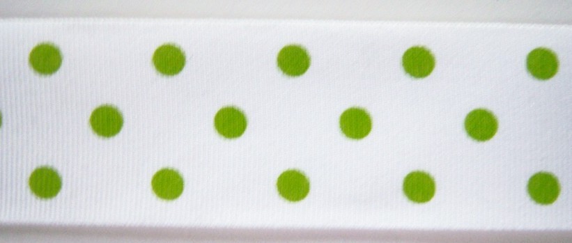 White/Apple Green Dot 1 1/2" Grosgrain Ribbon
