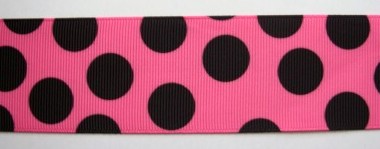 Hot Pink/Black Dot 1 1/2" Grosgrain Ribbon