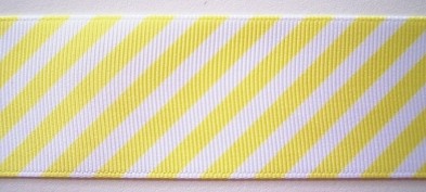 White/Canary Bias Stripe 1 1/2" Grosgrain Ribbon