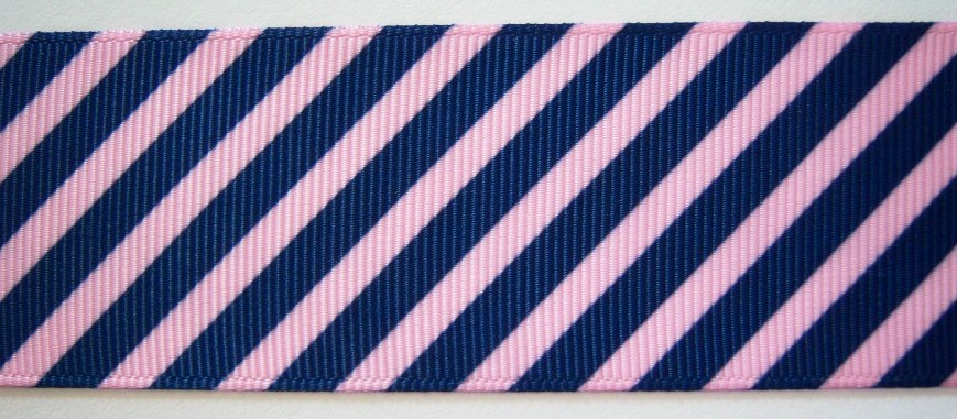 Pink/Navy Bias Stripe 1 1/2" Grosgrain Ribbon