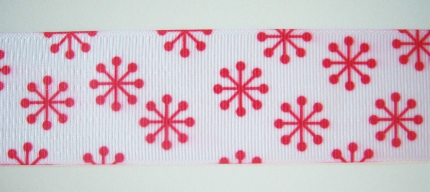 White/Red Snowflakes 1 1/2" Grosgrain Ribbon