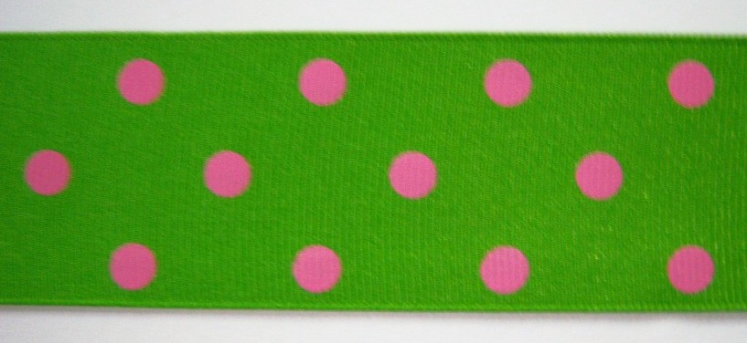 Apple Green/Hot Pink Dot 1 1/2" Grosgrain Ribbon