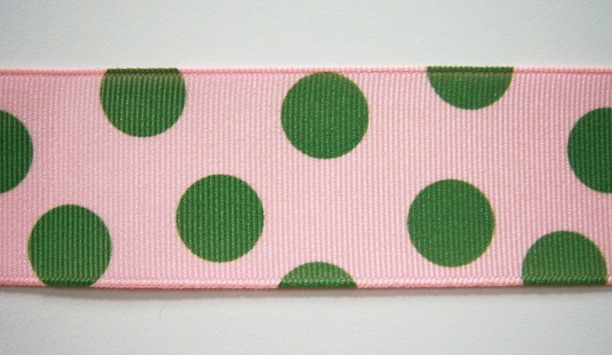 Lt Pink/Apple Green Dot 1 1/2" Grosgrain Ribbon