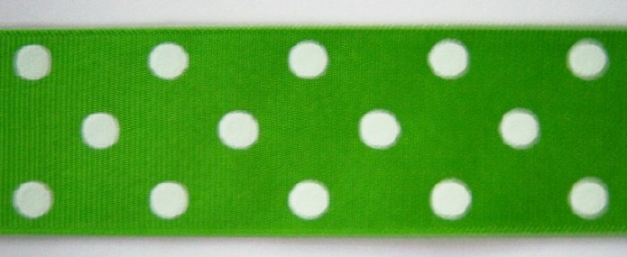 Apple Green/White Dot 1 1/2" Grosgrain Ribbon