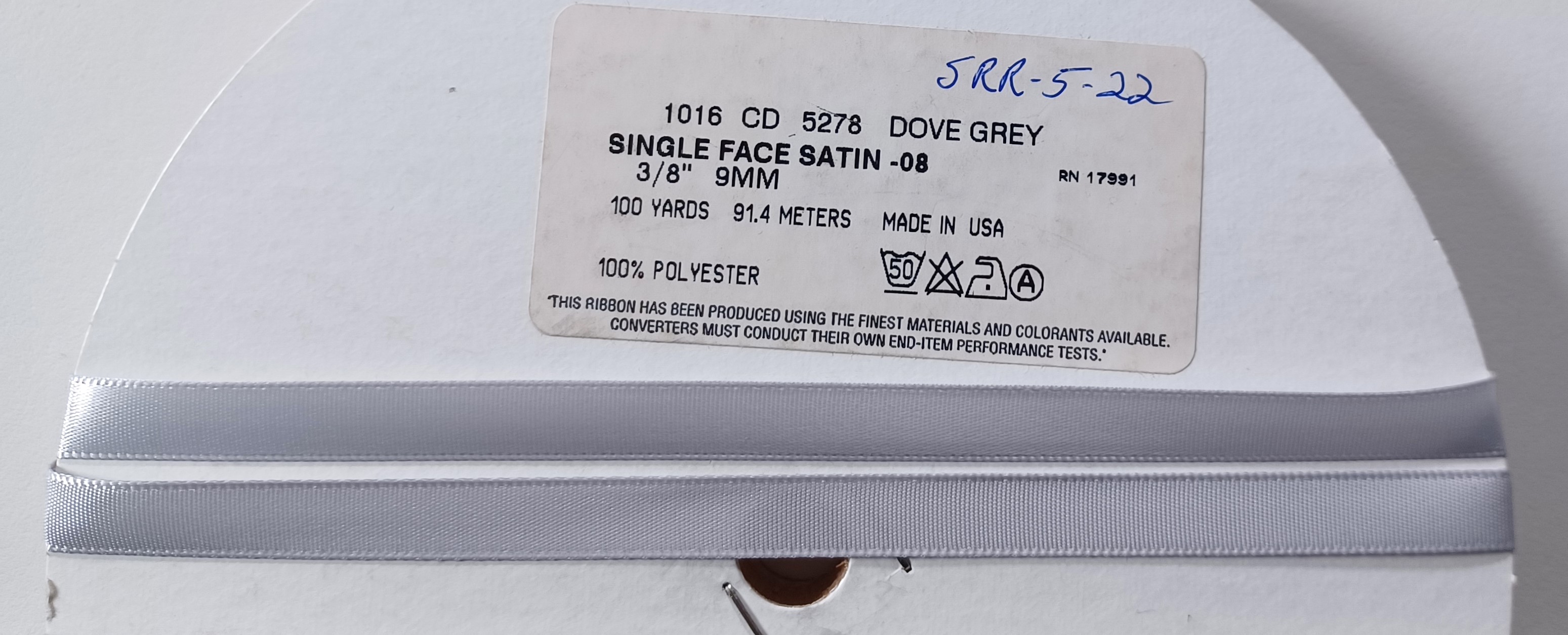 Dove Grey 3/8" SF Satin Ribbon
