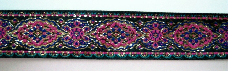 Black/Fuchsia/Gold 1" Jacquard