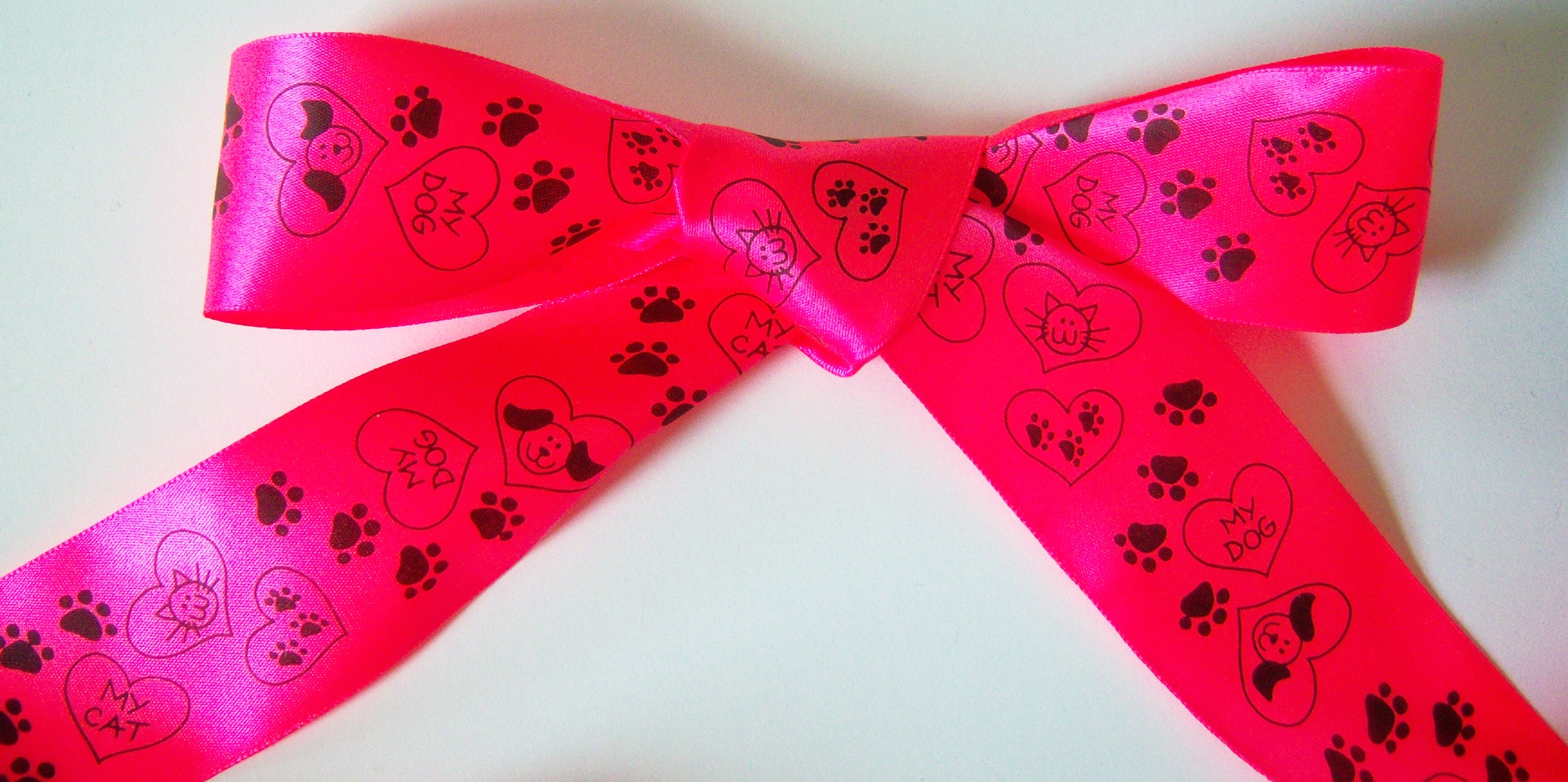Neon Pink/Black Cat/Dog 1 1/2" Satin Ribbon