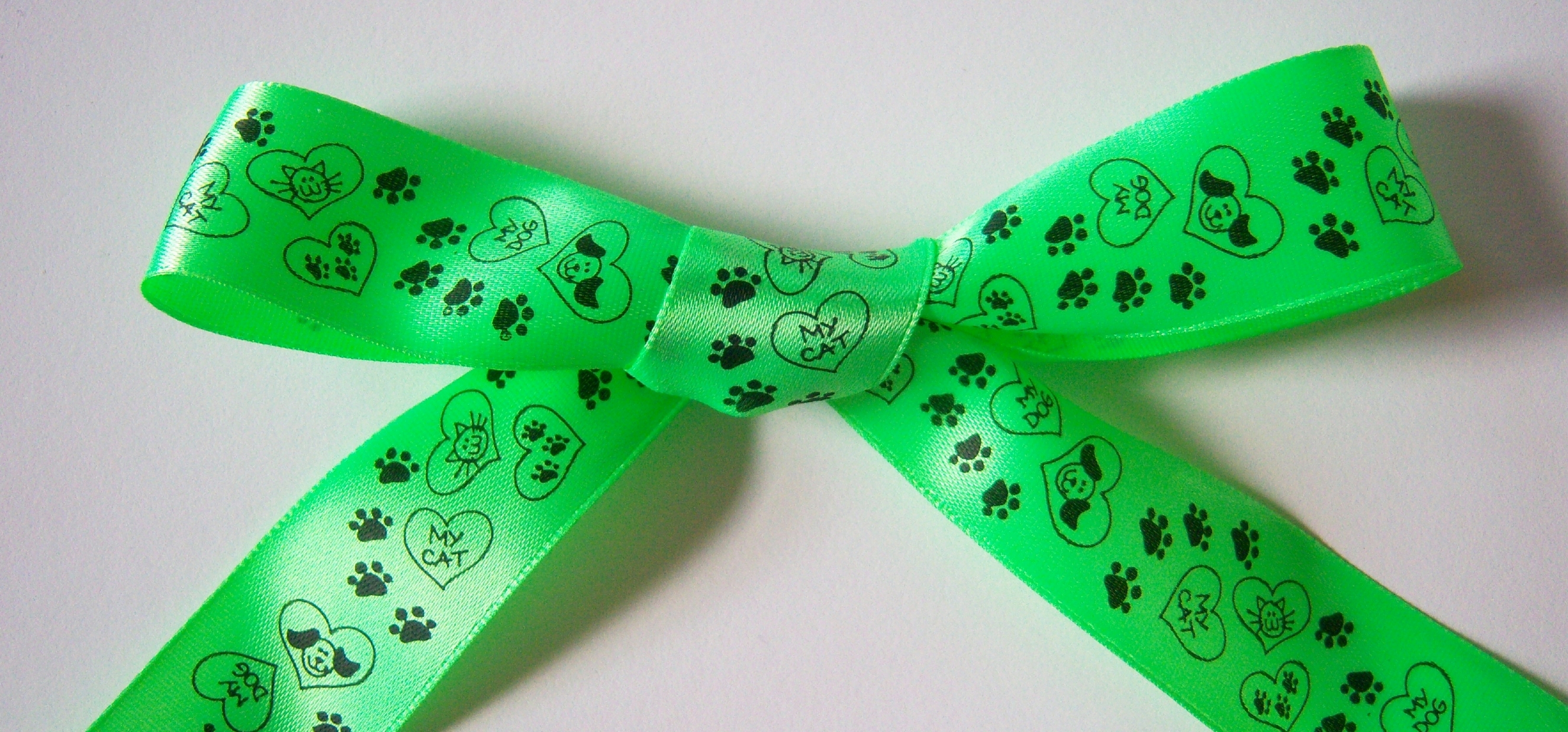 Neon Green/Black Cat/Dog 1" Satin Ribbon