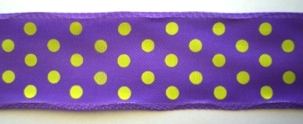 Grape/Yellow Dot 1 1/2" Wired Poly Ribbon