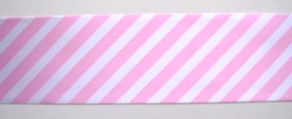 White/Pink Bias Stripe 1 1/2" Satin Ribbon