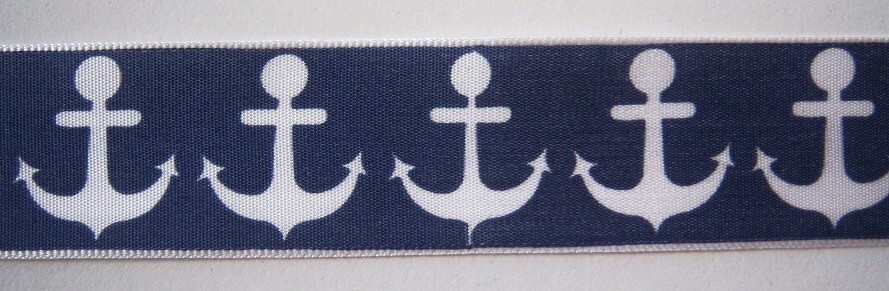 Navy/White Anchor 1" Poly Ribbon