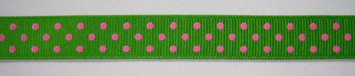 Apple Green/Hot Pink Dot 5/8" Grosgrain Ribbon