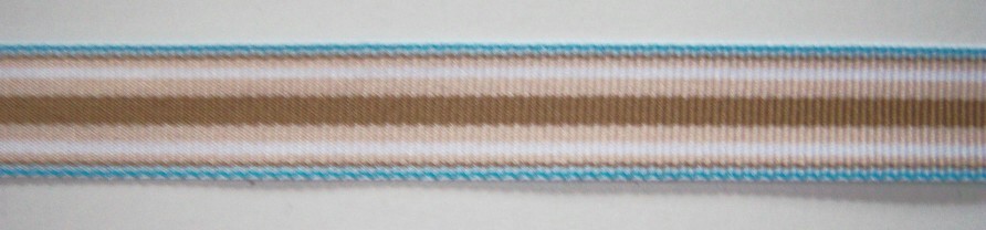 White/Blue/Tan 5/8" Grosgrain Ribbon