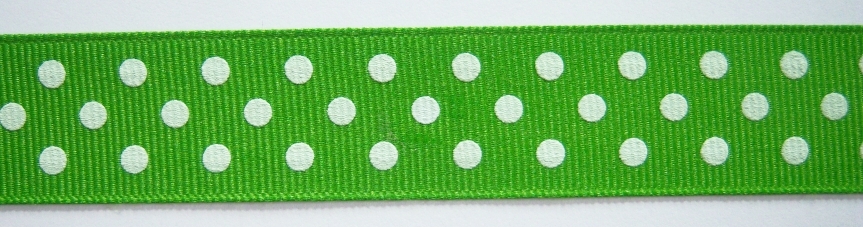 Apple Green/White Dot 7/8" Grosgrain Ribbon