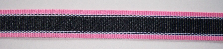 Pink/White/Navy 5/8" Grosgrain Ribbon