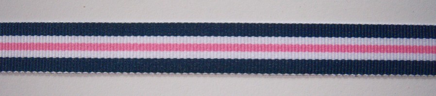 Navy/White/Pink 5/8" Grosgrain Ribbon