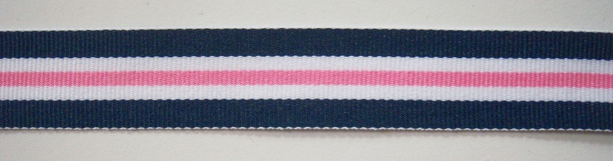 Navy/White/Pink 7/8" Grosgrain Ribbon