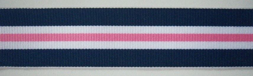 Navy/White/Pink Center Center 1 1/2" Grosgrain Ribbon