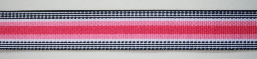Black Check/Pinks 7/8" Grosgrain Ribbon