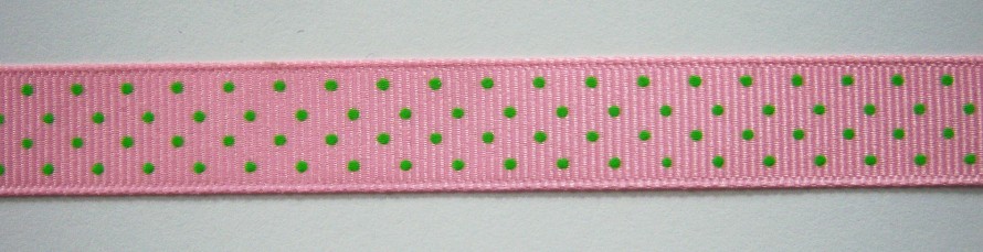 Pink/Apple Green Dot 5/8" Grosgrain Ribbon